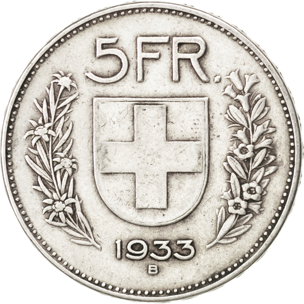 SWITZERLAND, 5 Francs, 1933, Bern, KM #40, VF(30-35), Silver, 31.45, 14.94