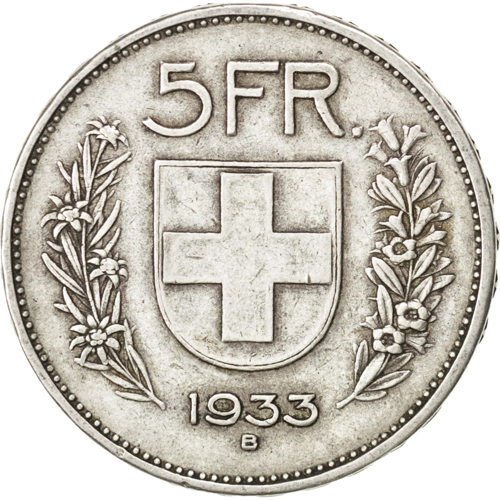 SWITZERLAND, 5 Francs, 1933, Bern, KM #40, VF(30-35), Silver, 31.45, 14.94