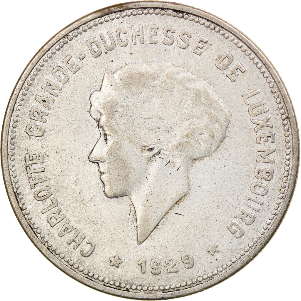 Coin, Luxembourg, Charlotte, 5 Francs, 1929, VF(30-35), Silver, KM:38