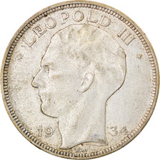 Moneda, Bélgica, 20 Francs, 20 Frank, 1934, BC+, Plata, KM:105