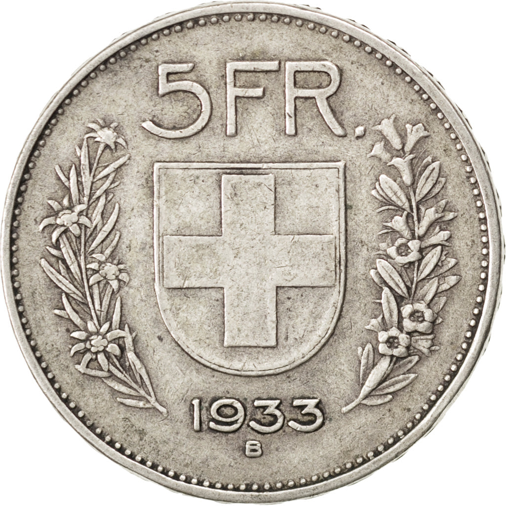 SWITZERLAND, 5 Francs, 1933, Bern, KM #40, VF(30-35), Silver, 31.45, 14.97