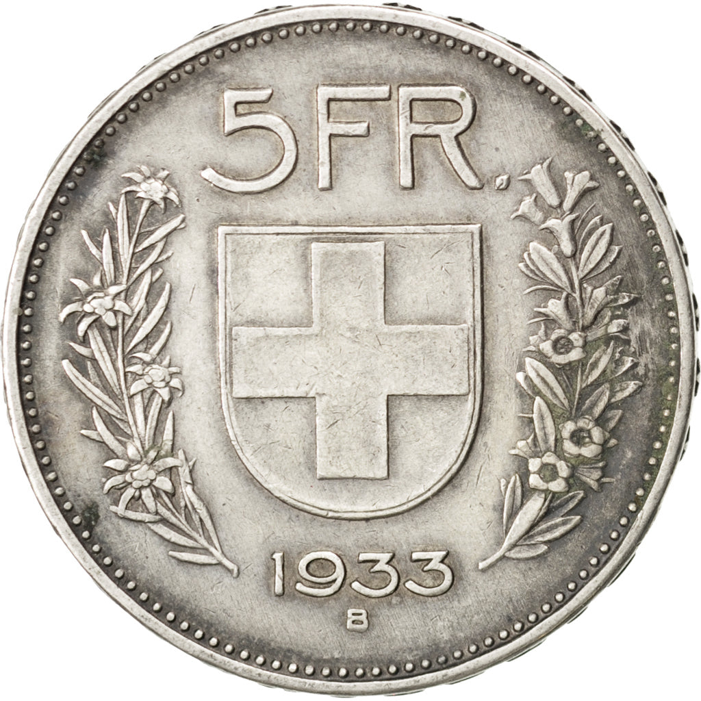 SWITZERLAND, 5 Francs, 1933, Bern, KM #40, VF(30-35), Silver, 31.45, 15.03