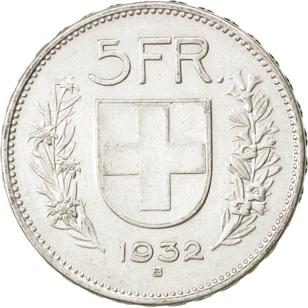 Coin, Switzerland, 5 Francs, 1932, Bern, AU(50-53), Silver, KM:40
