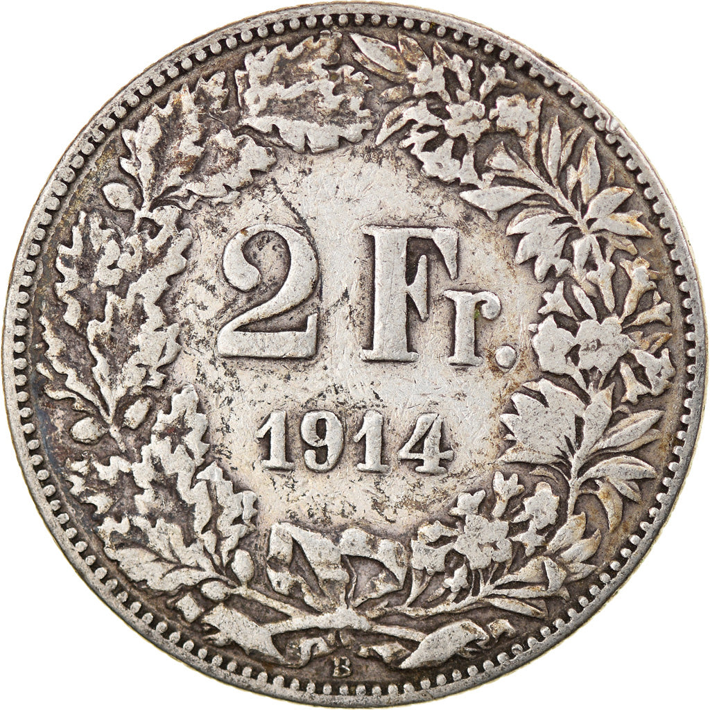 Coin, Switzerland, 2 Francs, 1914, Bern, VF(20-25), Silver, KM:21