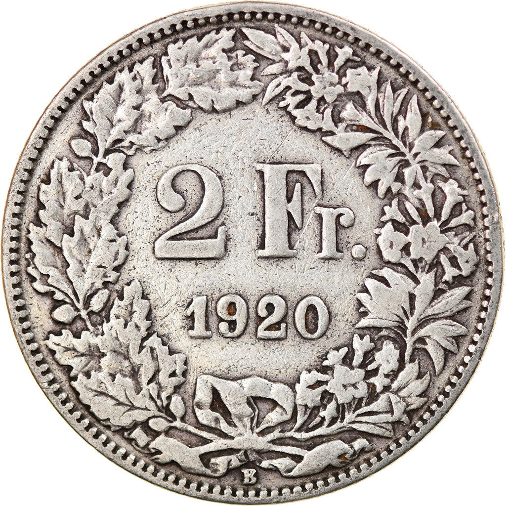 Moneta, Szwajcaria, 2 Francs, 1920, Bern, VF(20-25), Srebro, KM:21