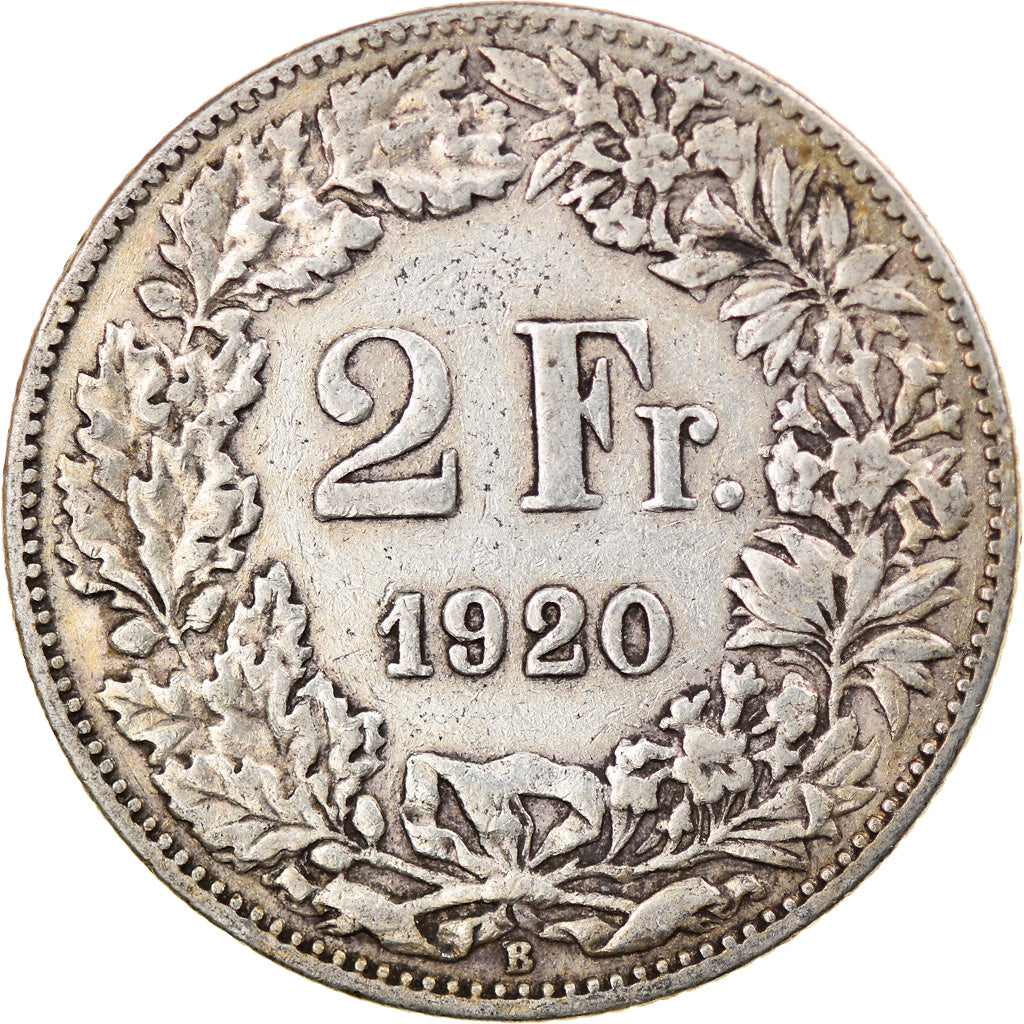 Moneta, Szwajcaria, 2 Francs, 1920, Bern, VF(30-35), Srebro, KM:21