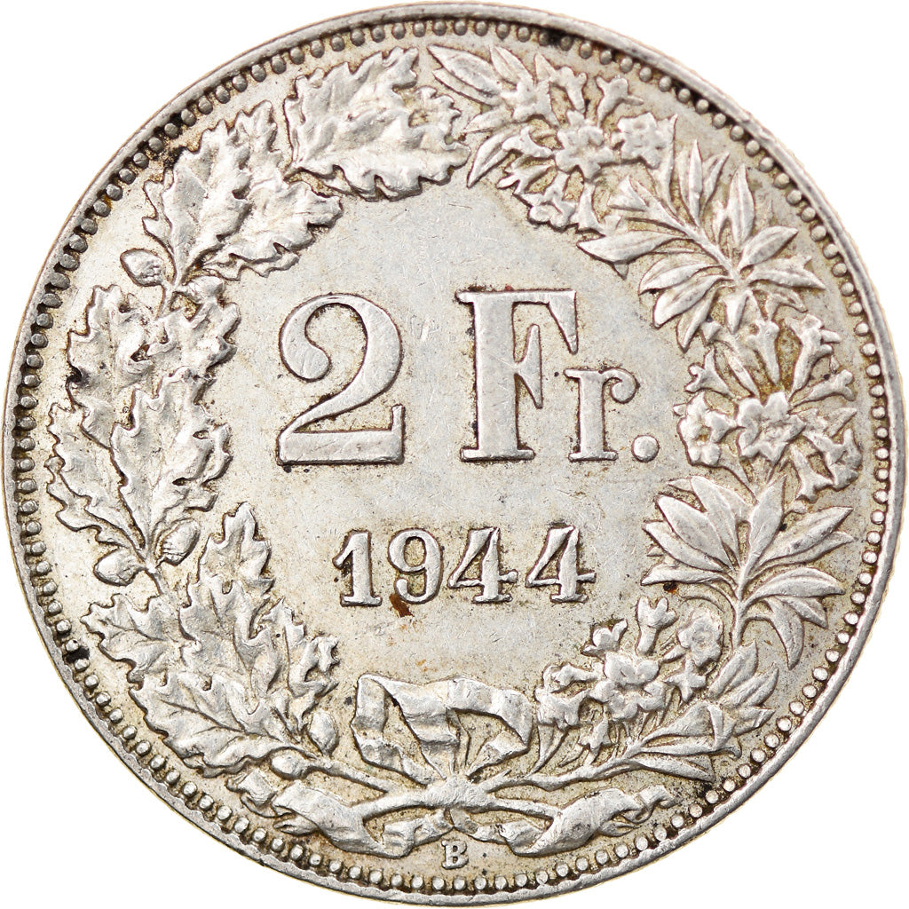 Coin, Switzerland, 2 Francs, 1944, Bern, EF(40-45), Silver, KM:21