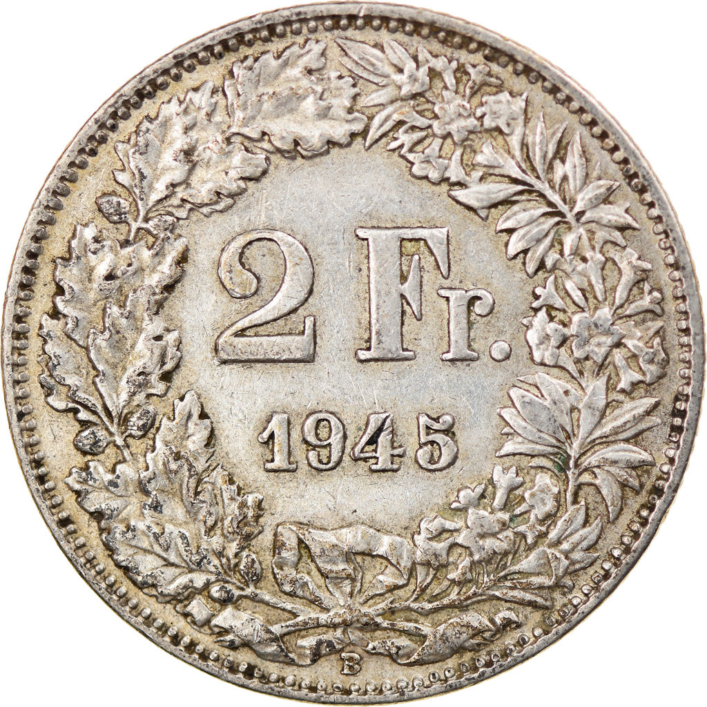 Coin, Switzerland, 2 Francs, 1945, Bern, VF(30-35), Silver, KM:21