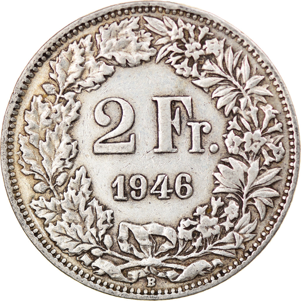 Coin, Switzerland, 2 Francs, 1946, Bern, VF(30-35), Silver, KM:21