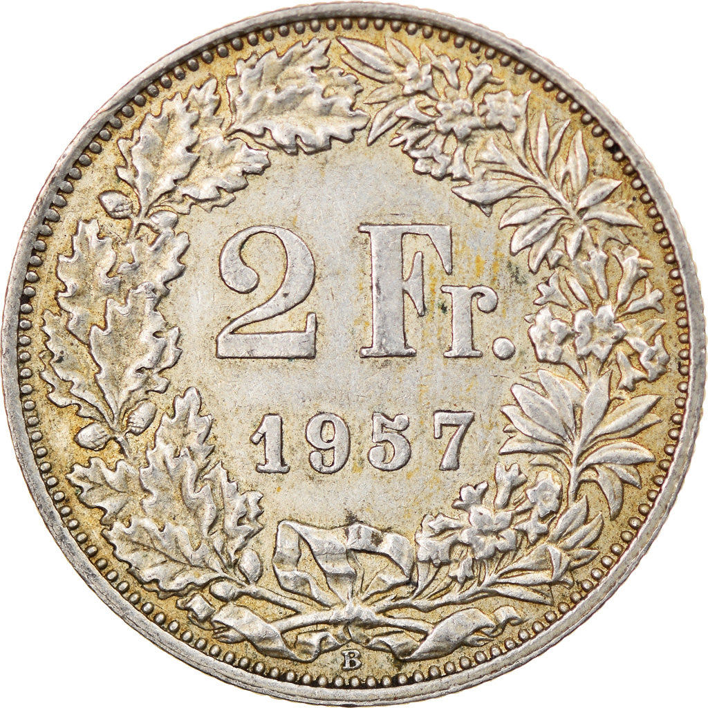 Coin, Switzerland, 2 Francs, 1957, Bern, VF(30-35), Silver, KM:21