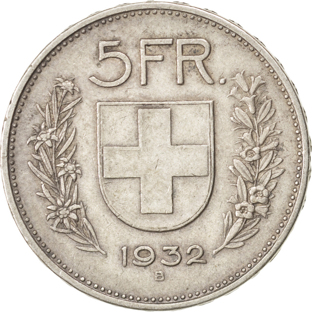Coin, Switzerland, 5 Francs, 1932, Bern, AU(50-53), Silver, KM:40