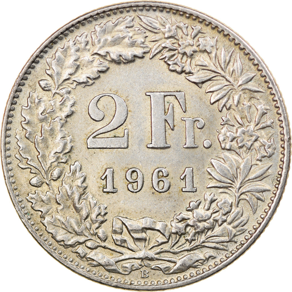 Coin, Switzerland, 2 Francs, 1961, Bern, EF(40-45), Silver, KM:21