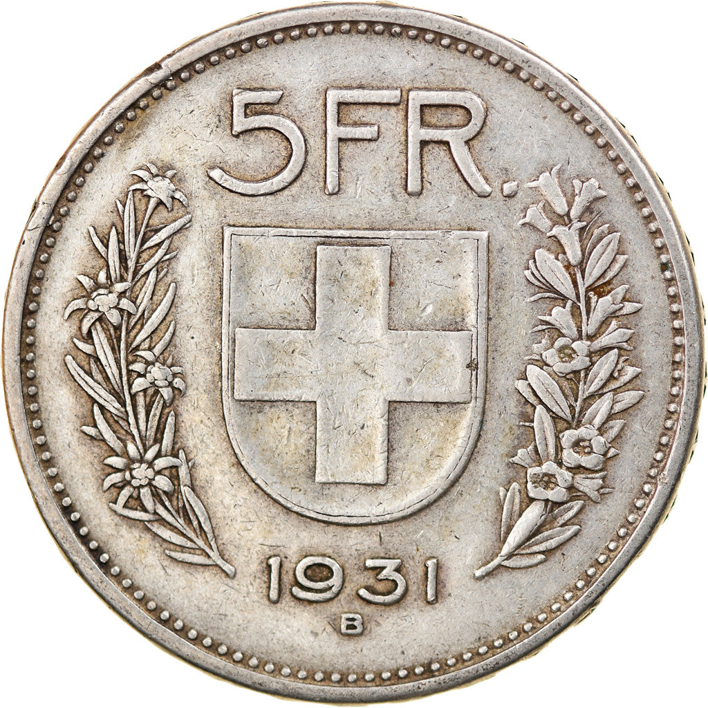 Coin, Switzerland, 5 Francs, 1931, Bern, VF(30-35), Silver, KM:40