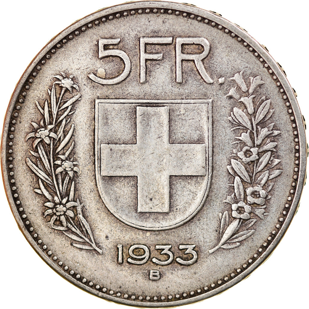 Coin, Switzerland, 5 Francs, 1933, Bern, VF(30-35), Silver, KM:40