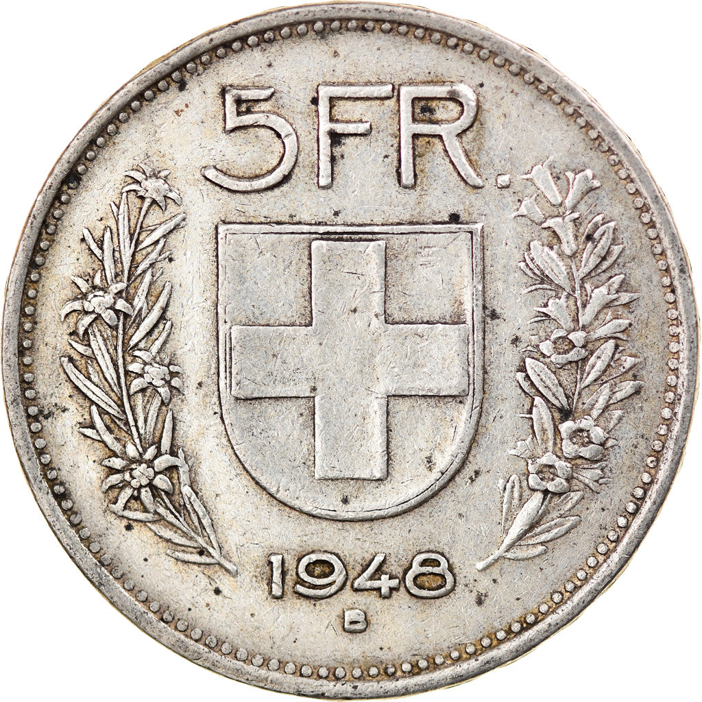 Coin, Switzerland, 5 Francs, 1948, Bern, VF(30-35), Silver, KM:40