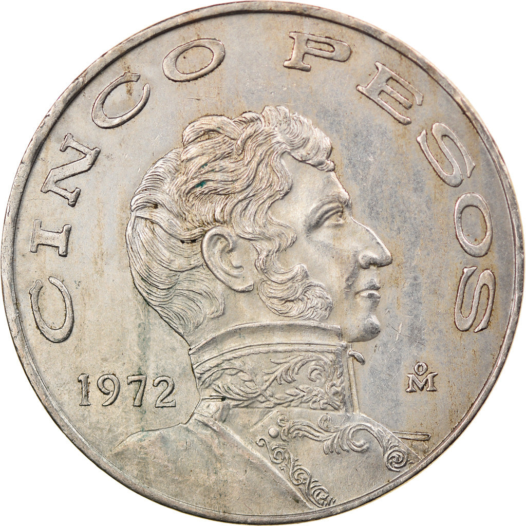 Moneda, México, 5 Pesos, 1972, Mexico City, BC+, Cobre - níquel, KM:472