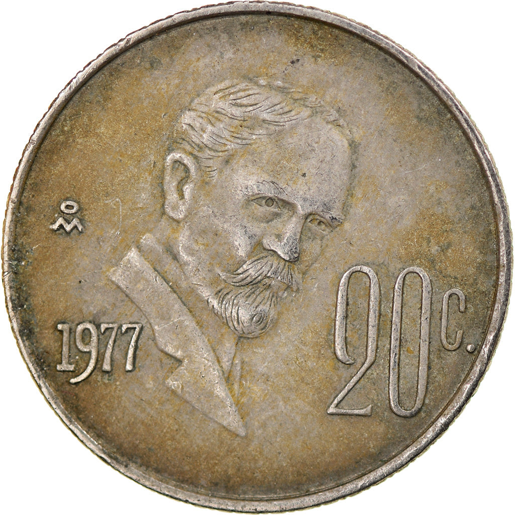 Moneda, México, 20 Centavos, 1977, Mexico City, BC+, Cobre - níquel, KM:442