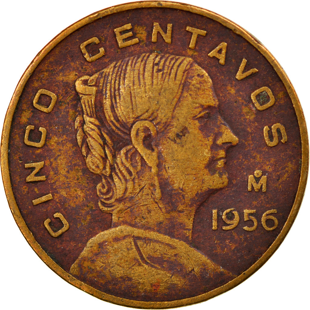 Moneta, Mexico, 5 Centavos, 1956, Mexico City, VF(30-35), Mosiądz, KM:426