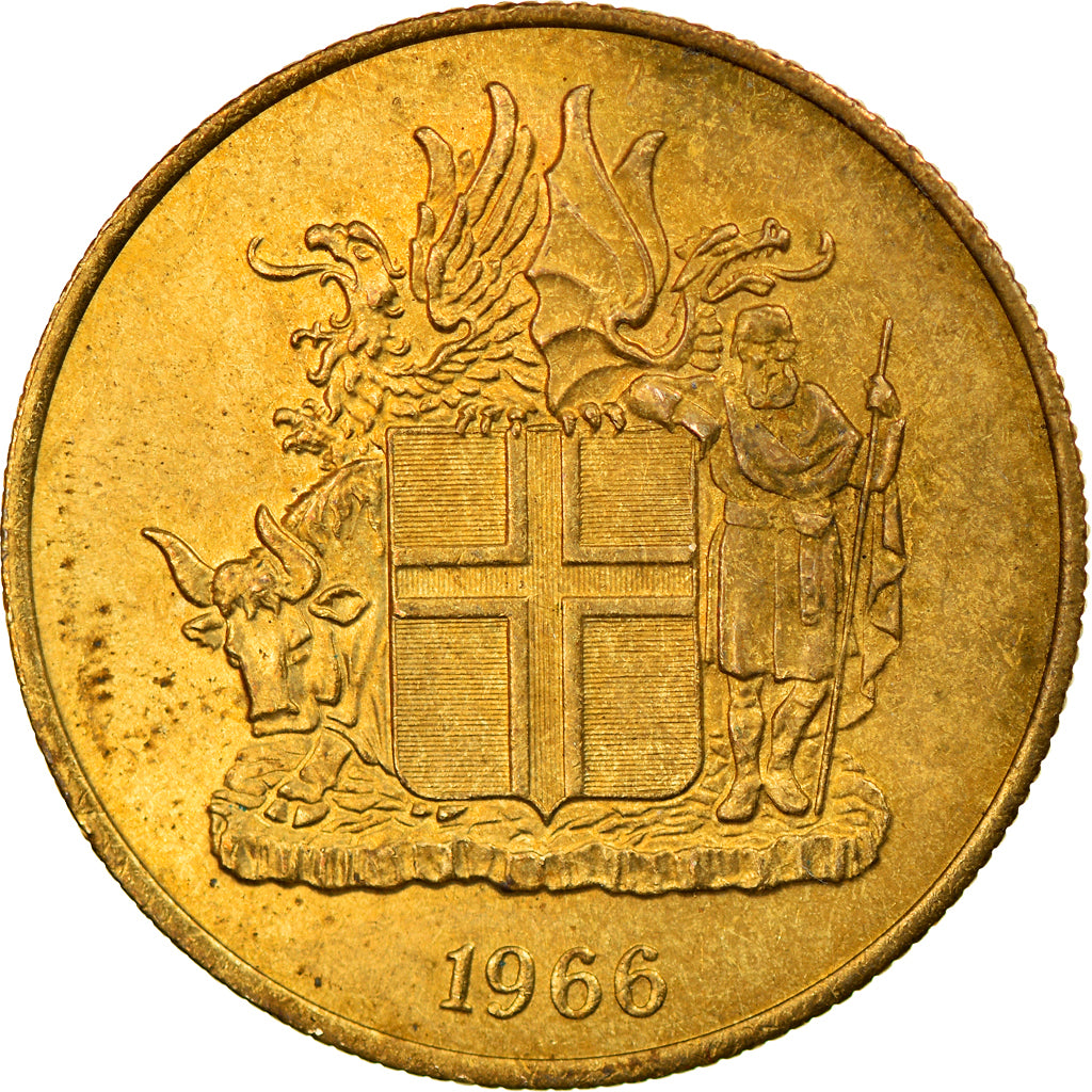 Coin, Iceland, 2 Kronur, 1966, VF(30-35), Nickel-brass, KM:13a.1