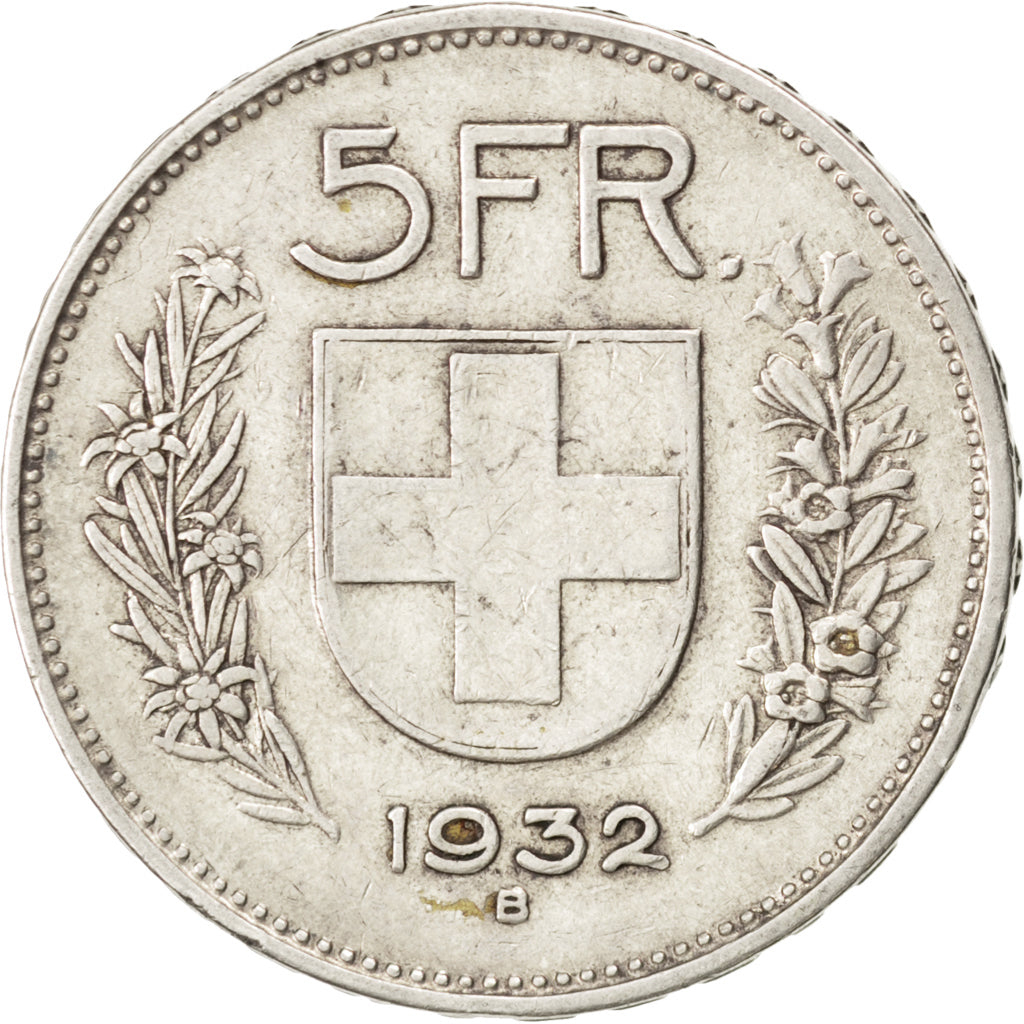 SWITZERLAND, 5 Francs, 1932, Bern, KM #40, VF(30-35), Silver, 31.45, 14.95