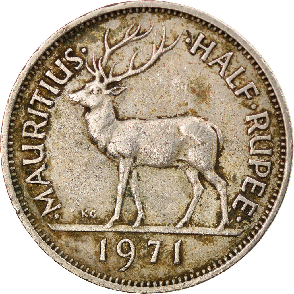 Coin, Mauritius, Elizabeth II, 1/2 Rupee, 1971, VF(20-25), Copper-nickel