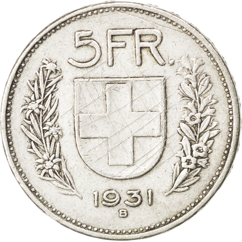SWITZERLAND, 5 Francs, 1931, Bern, KM #40, VF(20-25), Silver, 31.45, 14.95