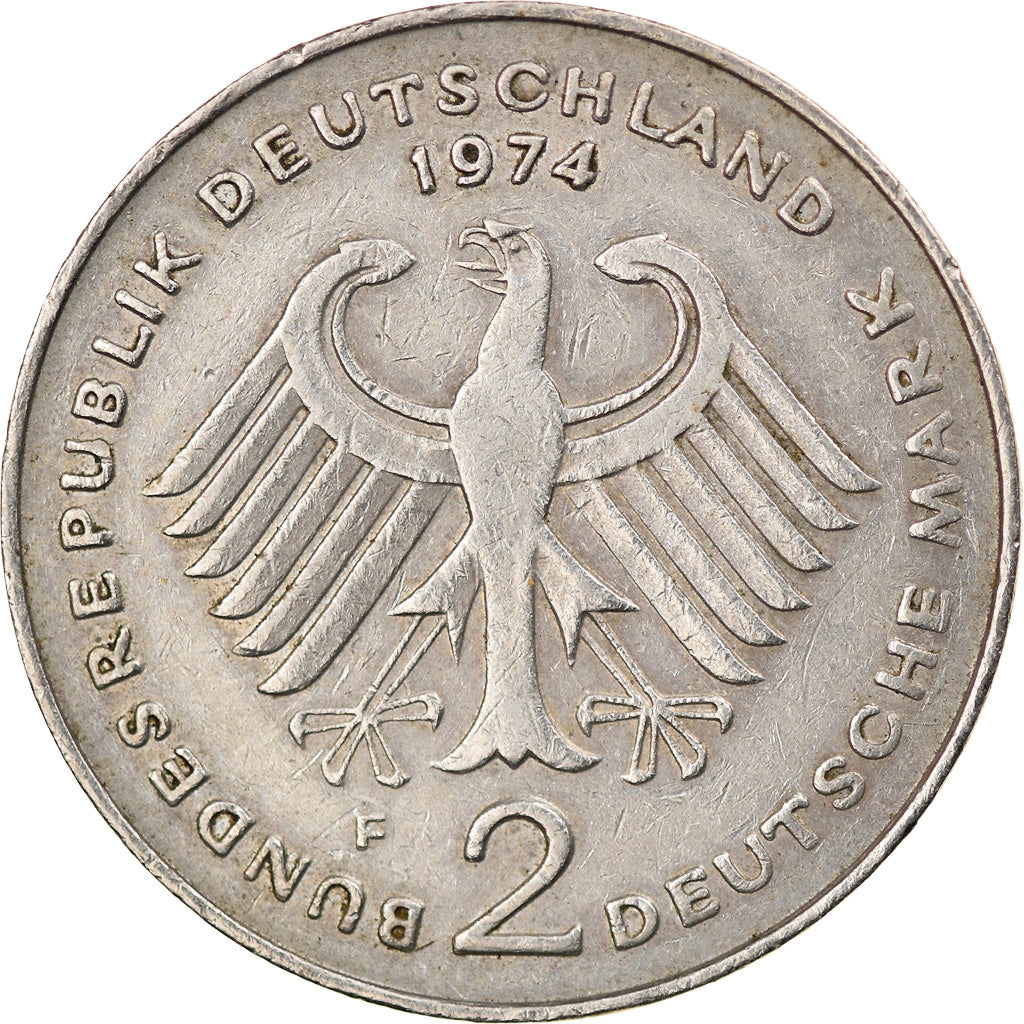 Coin, GERMANY - FEDERAL REPUBLIC, 2 Mark, 1974, Stuttgart, VF(30-35)