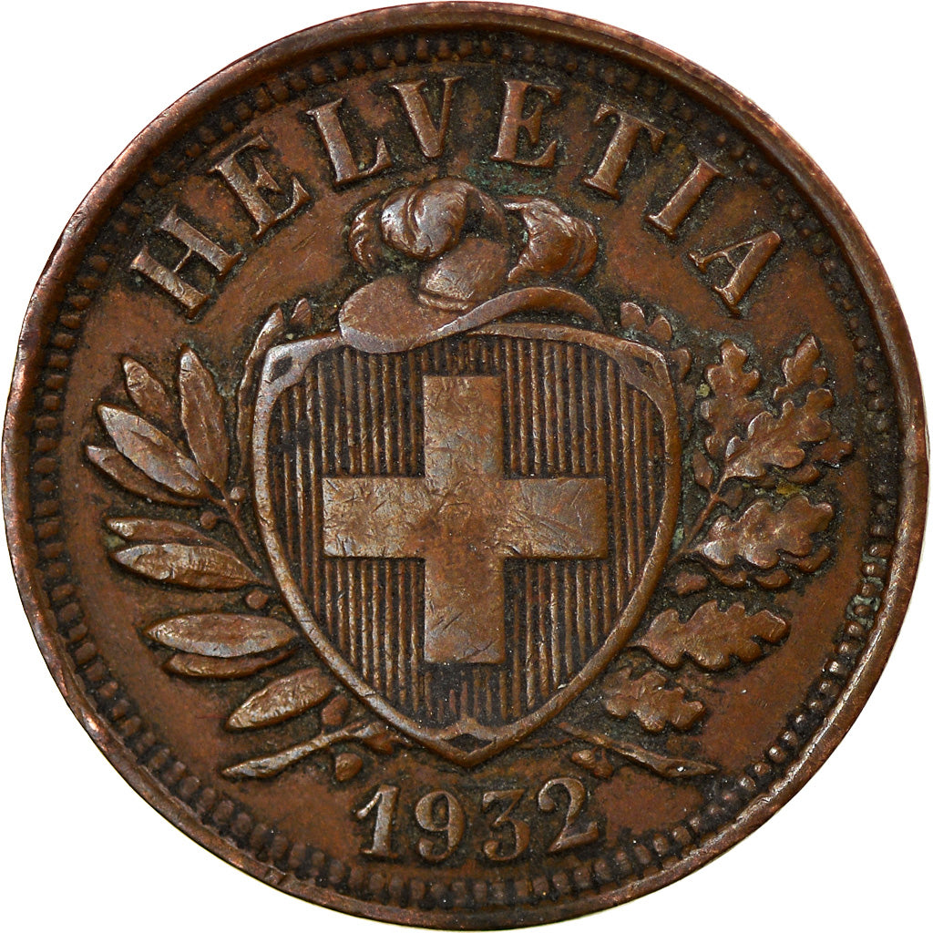 Coin, Switzerland, 2 Rappen, 1932, Bern, VF(30-35), Bronze, KM:4.2a
