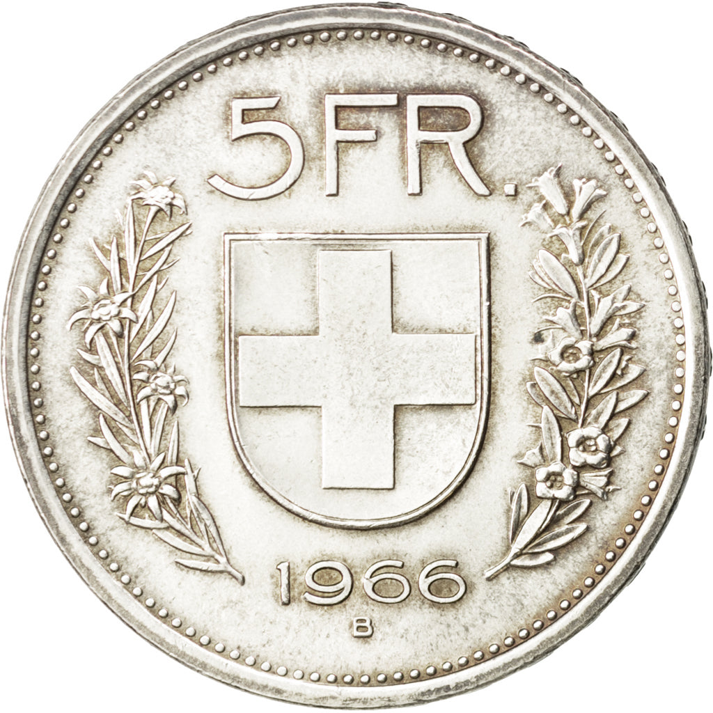 SWITZERLAND, 5 Francs, 1966, Bern, KM #40, AU(55-58), Silver, 31.45, 15.05