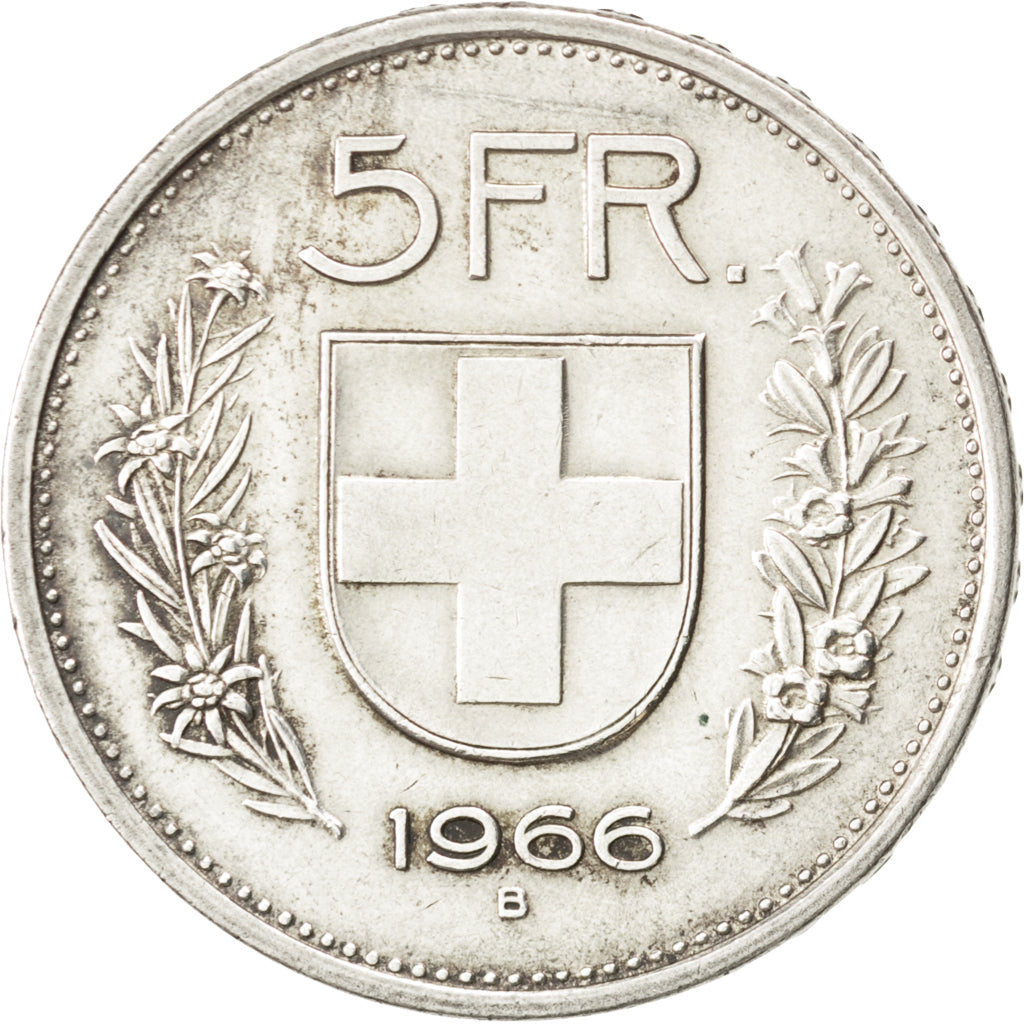 SWITZERLAND, 5 Francs, 1966, Bern, KM #40, AU(55-58), Silver, 31.45, 14.95