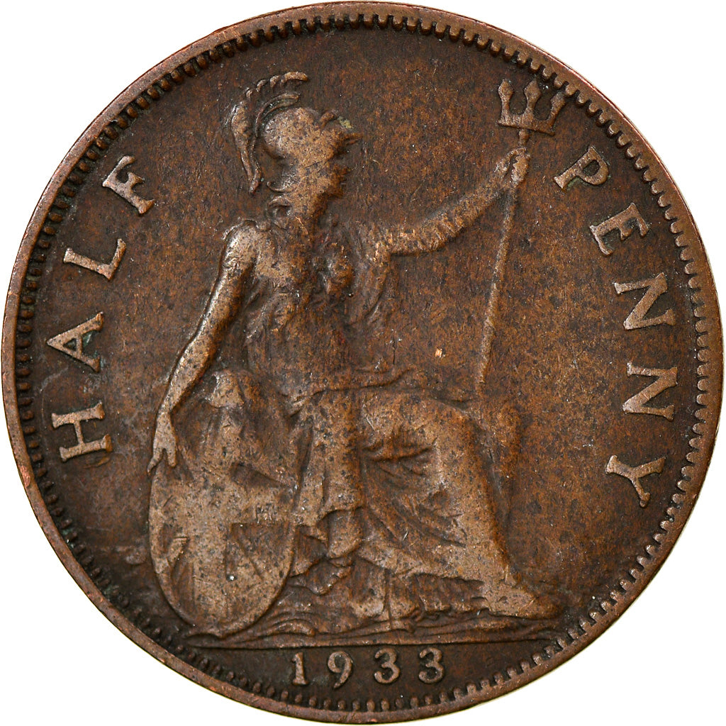 Coin, Great Britain, George V, 1/2 Penny, 1933, VF(30-35), Bronze, KM:837