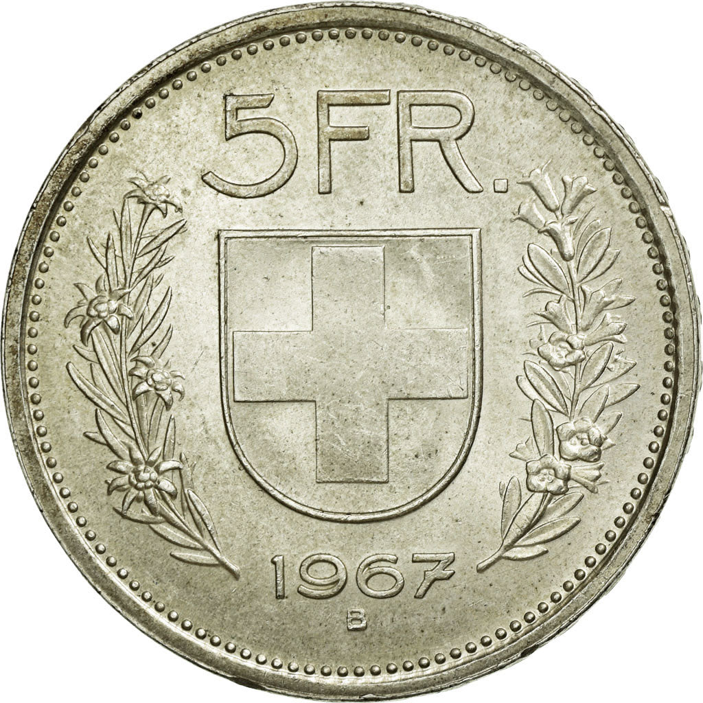 Coin, Switzerland, 5 Francs, 1967, Bern, AU(55-58), Silver, KM:40