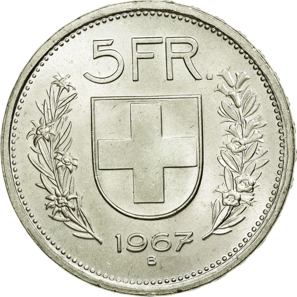 Coin, Switzerland, 5 Francs, 1967, Bern, AU(55-58), Silver, KM:40