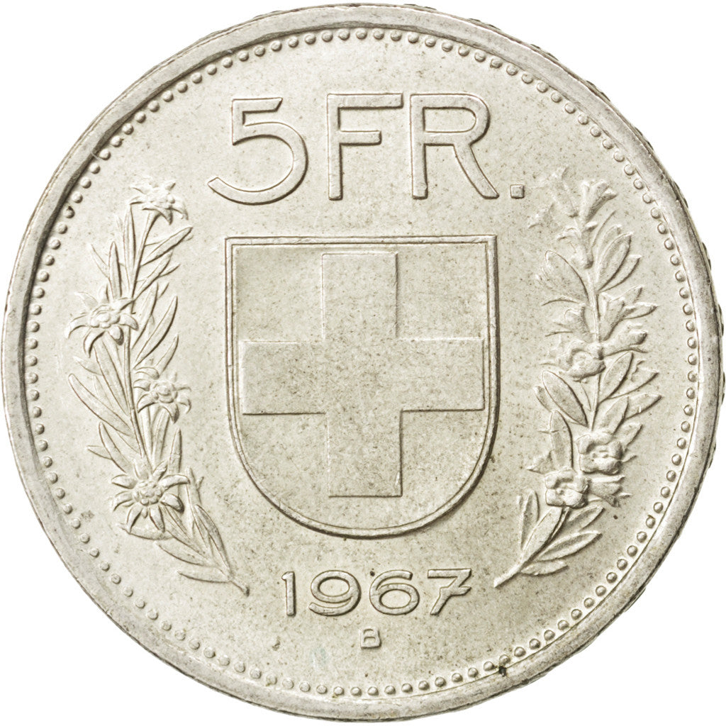 SWITZERLAND, 5 Francs, 1967, Bern, KM #40, AU(50-53), Silver, 31.45, 15.01