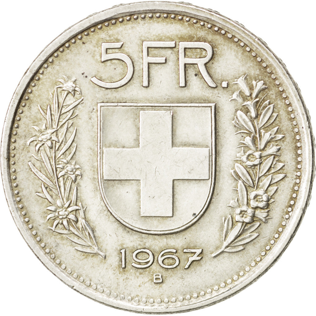 SWITZERLAND, 5 Francs, 1967, Bern, KM #40, EF(40-45), Silver, 31.45, 15.04
