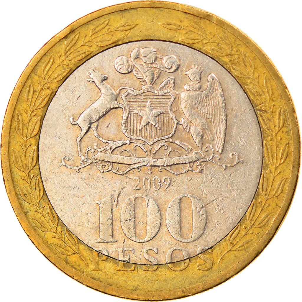 Moneda, Chile, 100 Pesos, 2009, Santiago, BC+, Bimetálico, KM:236