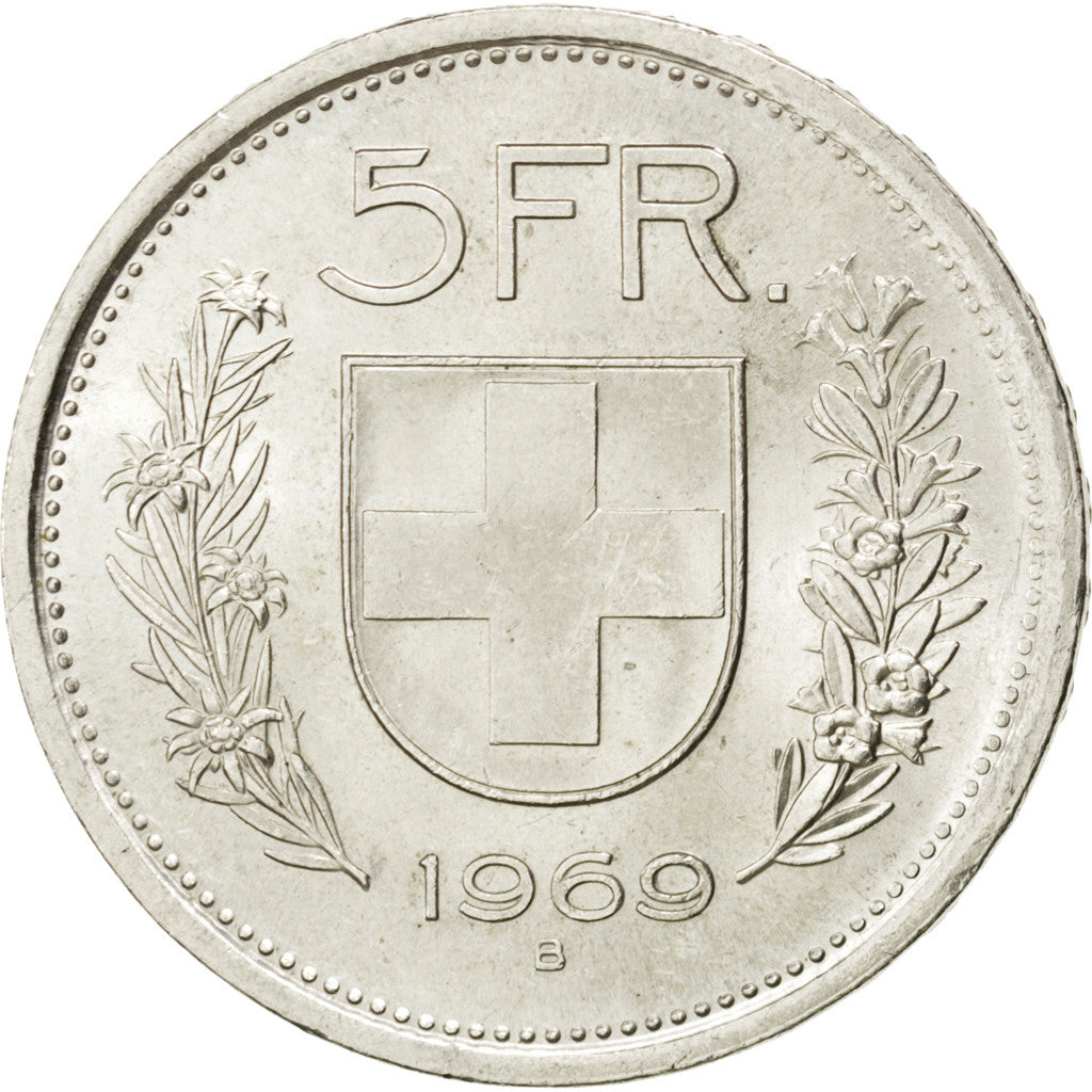 SWITZERLAND, 5 Francs, 1969, Bern, KM #40, MS(60-62), Silver, 31.45, 14.98