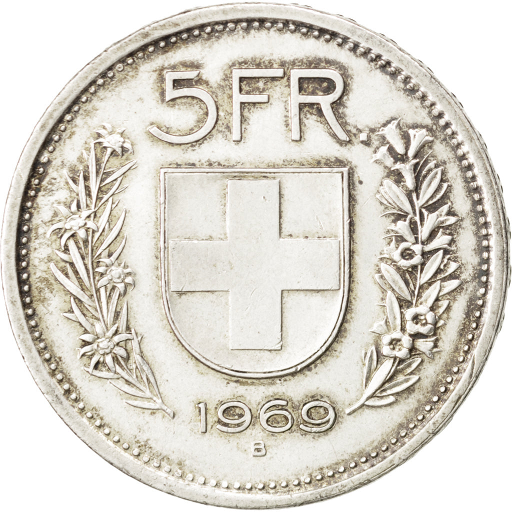 SWITZERLAND, 5 Francs, 1969, Bern, KM #40, AU(55-58), Silver, 31.45, 14.94