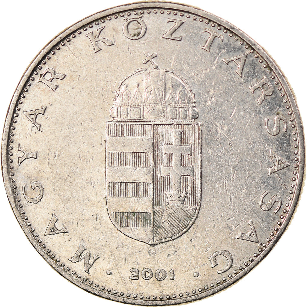 Moneta, Węgry, 10 Forint, 2001, Budapest, VF(30-35), Miedź-Nikiel, KM:695