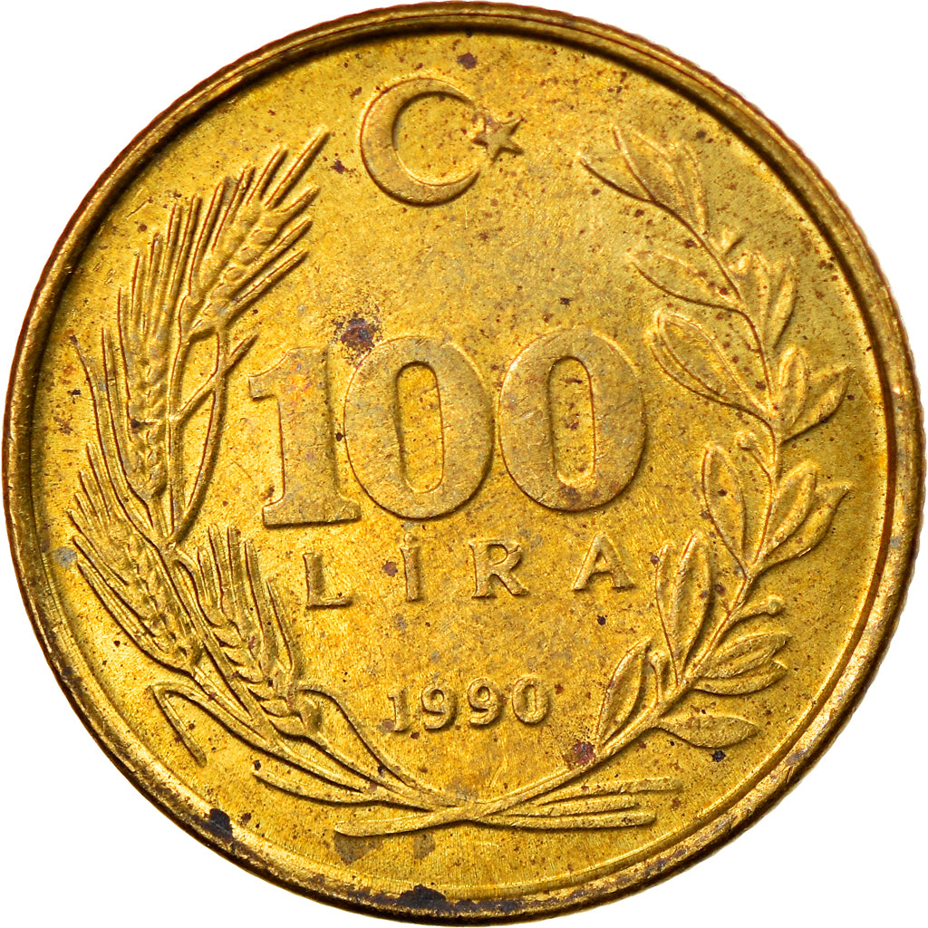 Moneta, Turcja, 100 Lira, 1990, VF(30-35), Aluminium-Brąz, KM:988