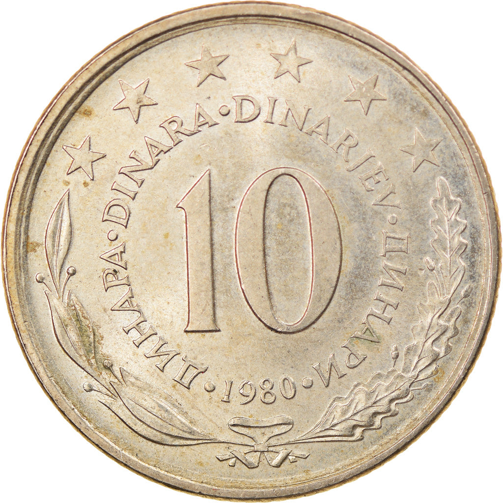 Coin, Yugoslavia, 10 Dinara, 1980, VF(30-35), Copper-nickel, KM:62