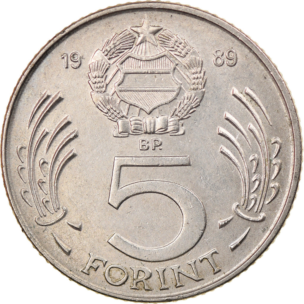 Moneta, Ungheria, 5 Forint, 1989, Budapest, MB+, Rame-nichel, KM:635