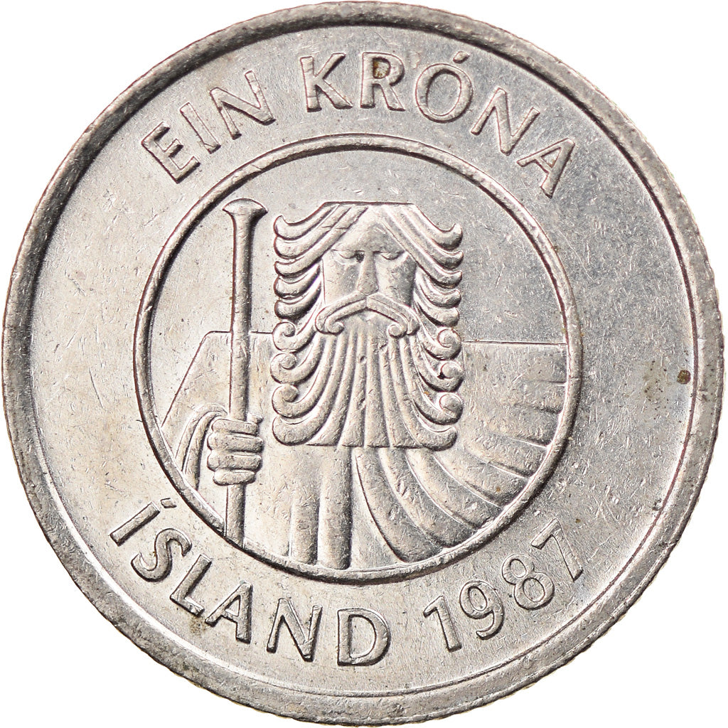 Moneda, Islandia, Krona, 1987, BC+, Cobre - níquel, KM:27