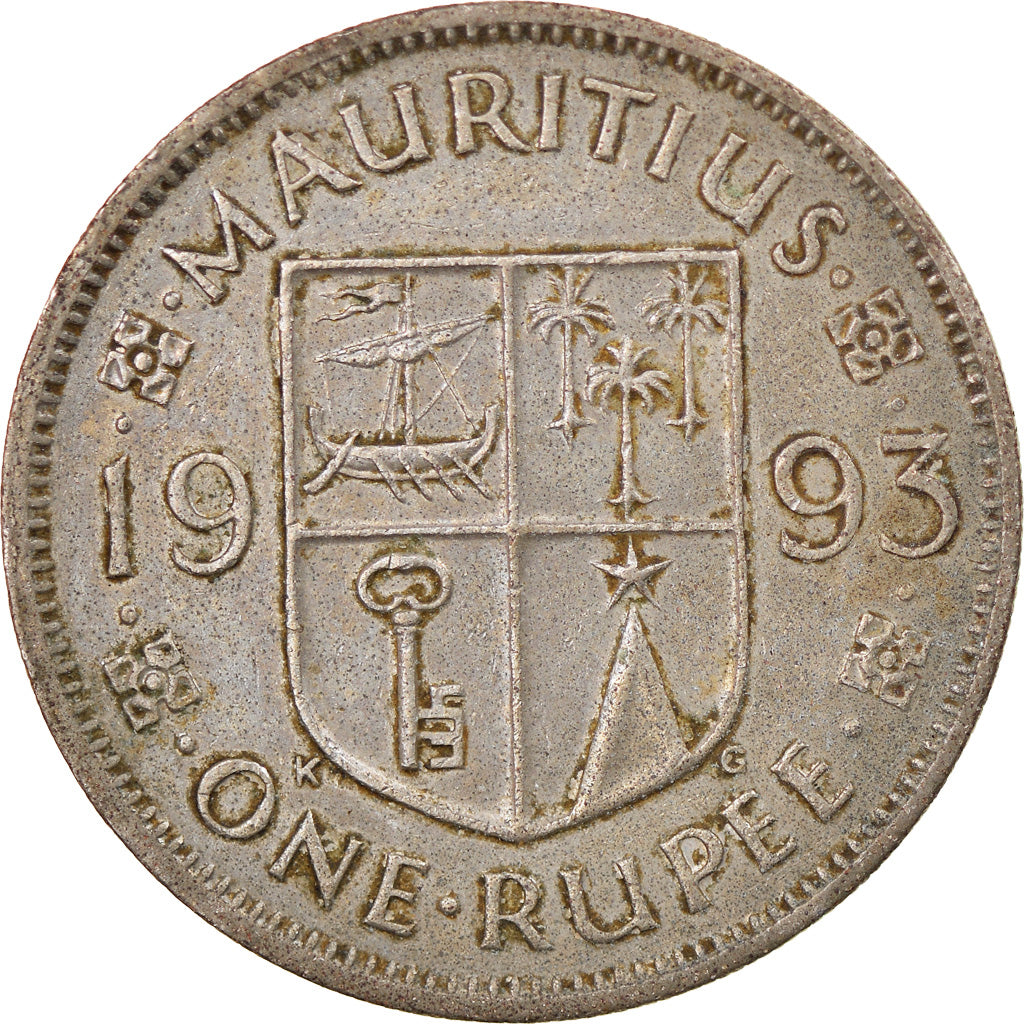 Moeda, Maurícia, Rupee, 1993, VF(20-25), Cobre-níquel, KM:55