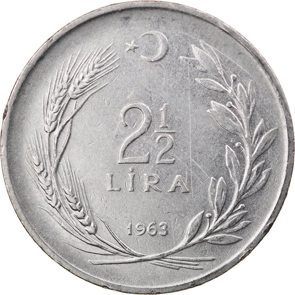Moneta, Turcja, 2-1/2 Lira, 1963, VF(30-35), Stal nierdzewna, KM:893.1