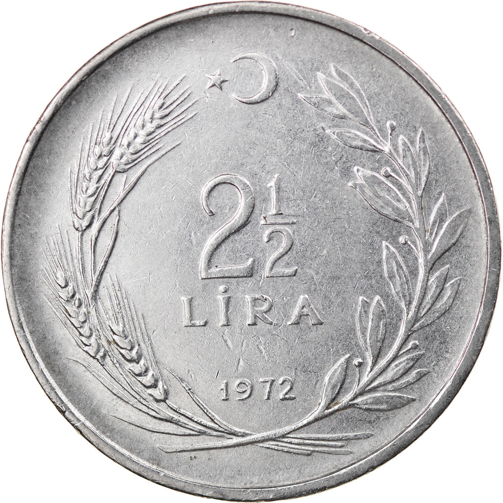 Moneta, Turcja, 2-1/2 Lira, 1972, VF(30-35), Stal nierdzewna, KM:893.2