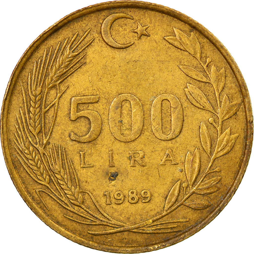 Moneta, Turcja, 500 Lira, 1989, VF(20-25), Aluminium-Brąz, KM:989
