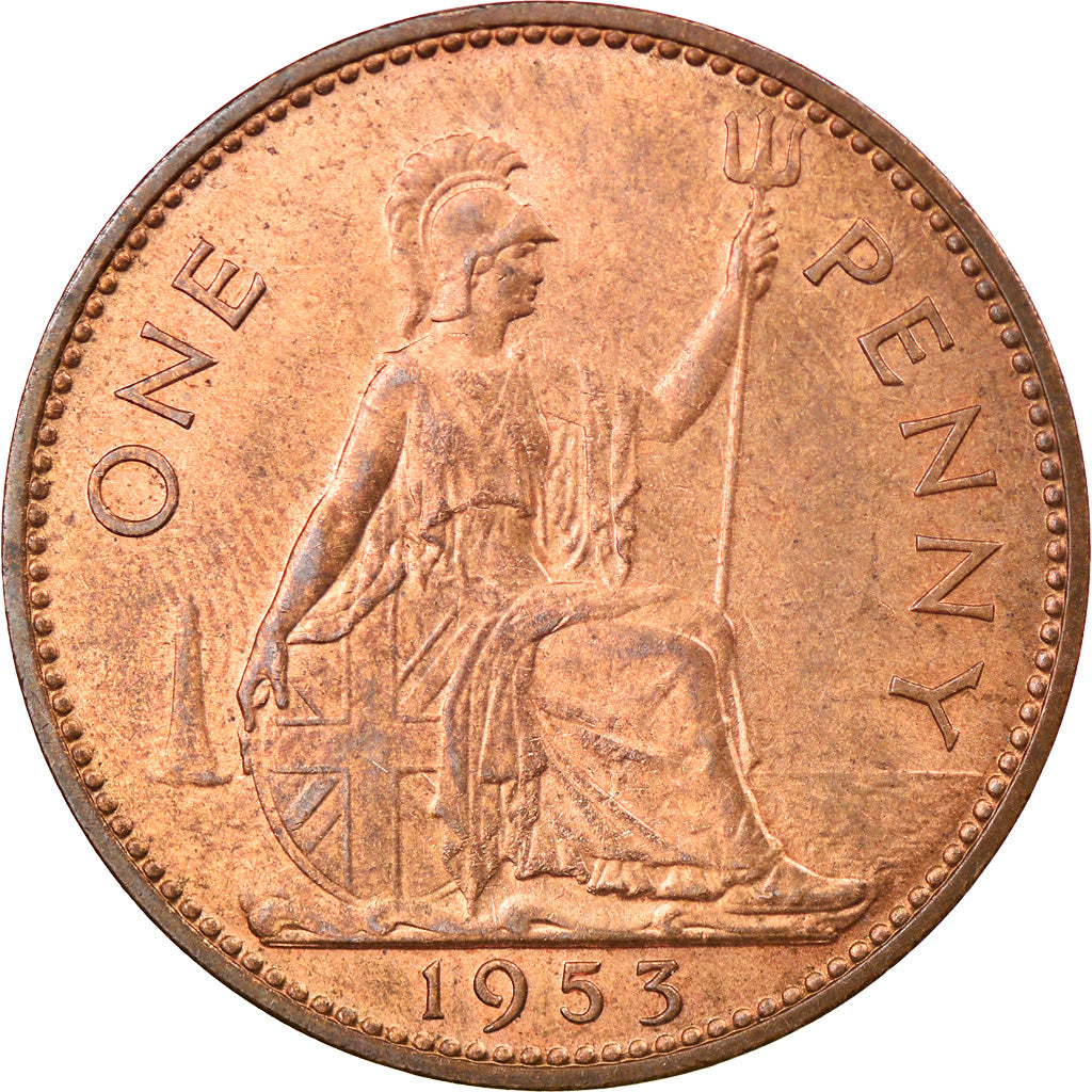 Coin, Great Britain, Elizabeth II, Penny, 1953, EF(40-45), Bronze, KM:883