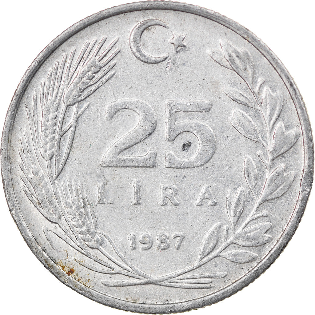 Moneta, Turchia, 25 Lira, 1987, MB+, Alluminio, KM:975