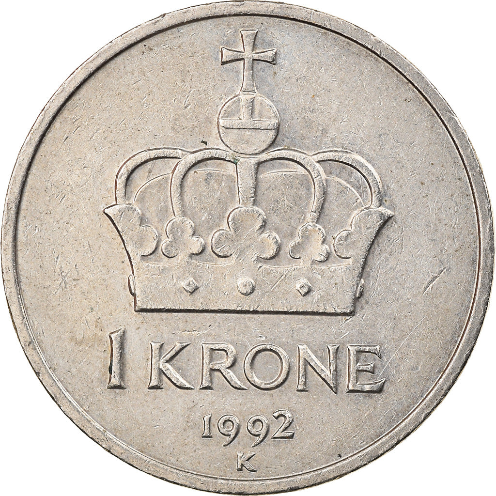 Munten, Noorwegen, Harald V, Krone, 1992, FR+, Copper-nickel, KM:436